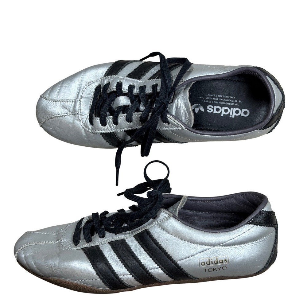 Adidas Tokyo Metallic Silver Black Low Profile Sneakers JQ3024 Womens 8.5
